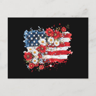 Postal Festiva Mujeres 4 de julio Flor americana Bandera Flores s