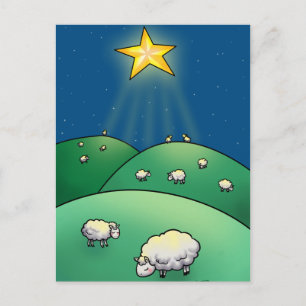 Postal Festiva Multitud de ovejas debajo de la estrella del