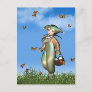 Postal Festiva Muñeca del payaso de Pascua Pierrot con las