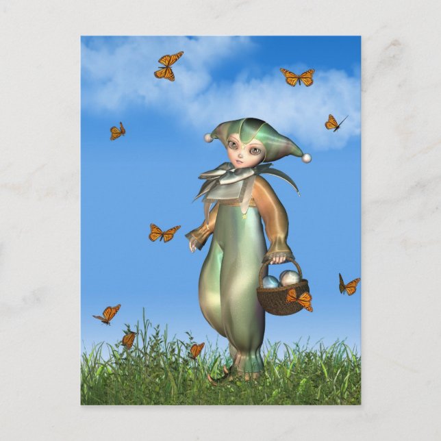 Postal Festiva Muñeca del payaso de Pascua Pierrot con las (Anverso)