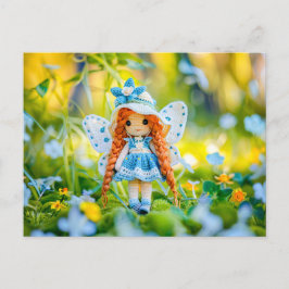 Postal Festiva Muñecas con flores Gorras y azules