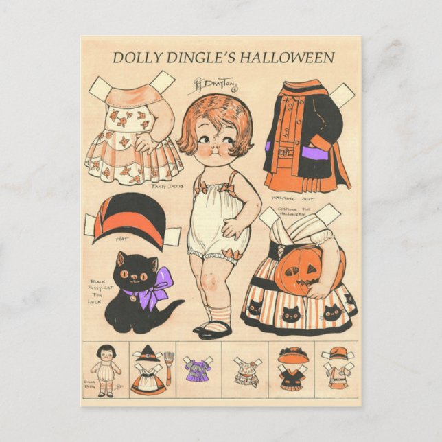 Postal Festiva Muñecas de papel de Dolly Dingle de Halloween 🎎 (Anverso)