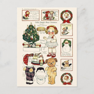Postal Festiva Muñecas de papel de perro Dolly Dingle Vintage Nav