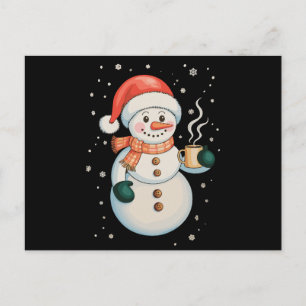 Postal Festiva Muñeco de nieve Café caliente Sombrero de Santa In