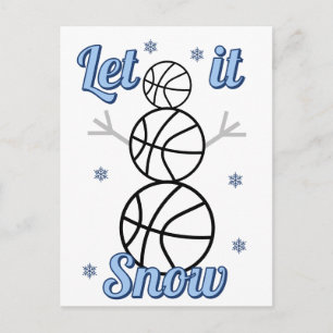 Postal Festiva Muñeco de nieve de baloncesto Deja que nieve 