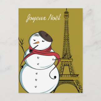 Postal Festiva Muñeco de nieve de Joyeux Noël