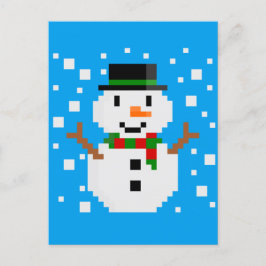 Postal Festiva Muñeco de nieve de Pixel Art