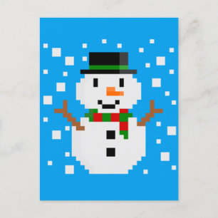 Postal Festiva Muñeco de nieve de Pixel Art
