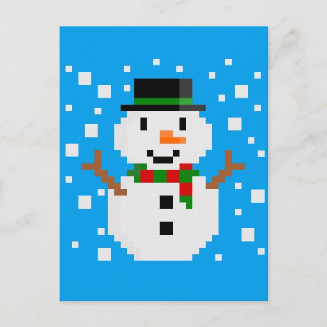 Postal Festiva Muñeco de nieve de Pixel Art (Anverso)