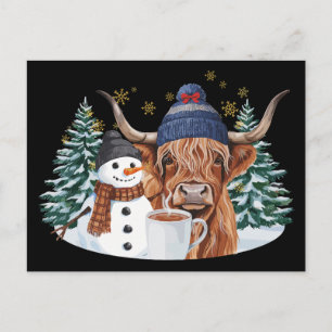 Postal Festiva Muñeco de nieve de vaca de las Highlands Cacao cal