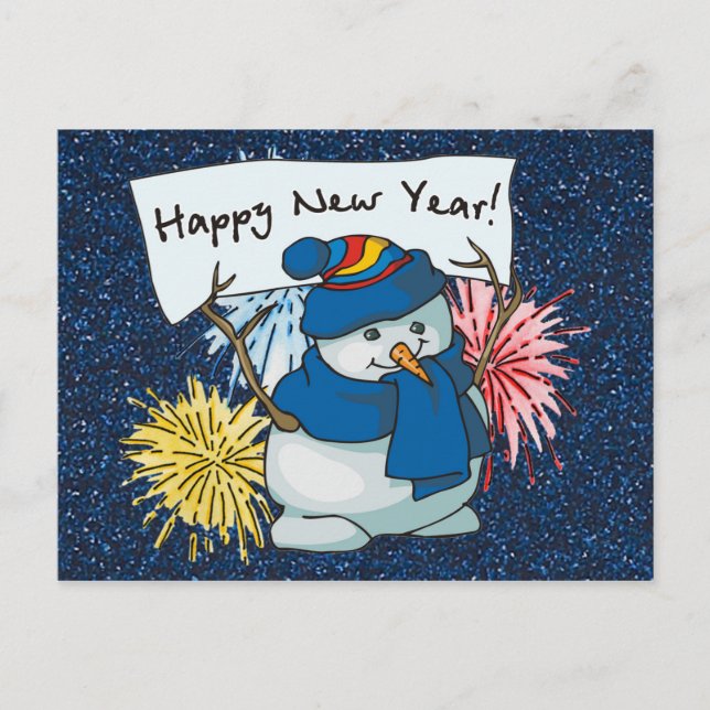 Postal Festiva muñeco de nieve del año nuevo feliz (Anverso)