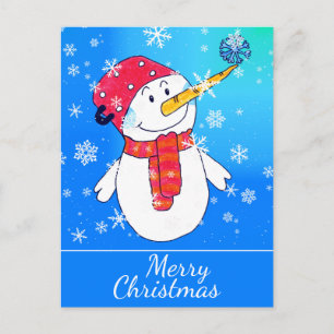 Postal Festiva Muñeco de nieve lindo con dibujo de copo de nieve