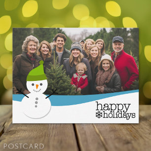 Postal Festiva Muñeco de nieve lindo con Felices Fiestas y una fo