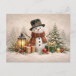 Postal Festiva Muñeco de nieve navideño acogedor con linterna y r