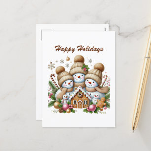 Postal Festiva Muñeco de nieve navideño festivo Felices Fiestas
