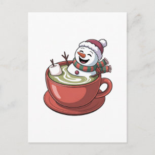 Postal Festiva Muñeco de nieve tomando un baño de tina con una be