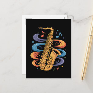 Postal Festiva Música de Saxofón Colorida Flujo Instrumento de Ja