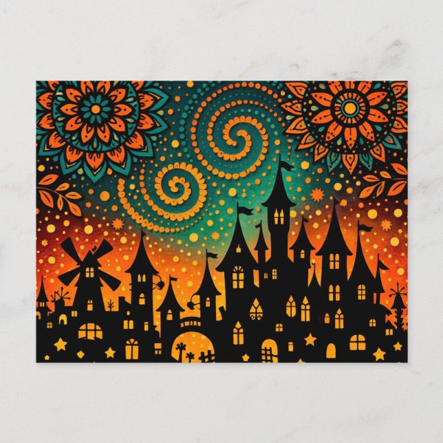 Postal Festiva Mystical Night Castle Silhouette (Anverso)