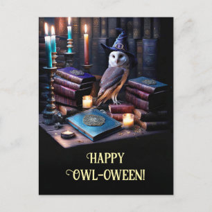 Postal Festiva Mystical Owl Magical Books Happy Halloween