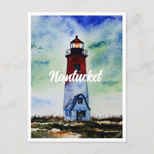 Postal Festiva Nantucket Massachusetts Lighthouse Watercolor