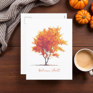 Postal Festiva Naranja Árbol de otoño acuarela moderna