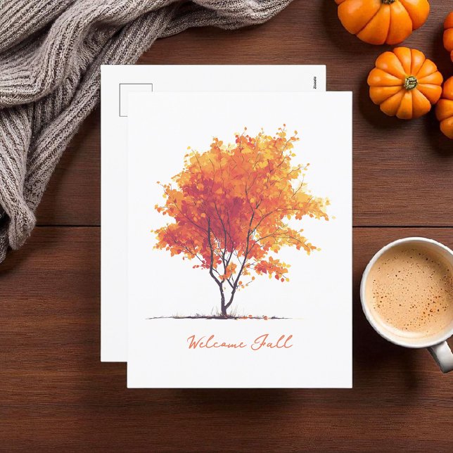 Postal Festiva Naranja Árbol de otoño acuarela moderna (Subido por el creador)