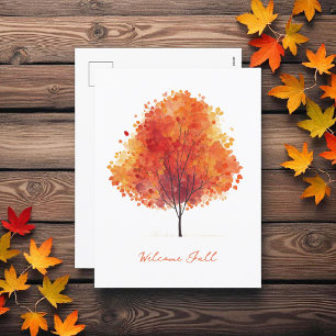 Postal Festiva Naranja Árbol de otoño acuarela moderna