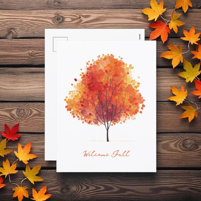 Postal Festiva Naranja Árbol de otoño acuarela moderna (Subido por el creador)