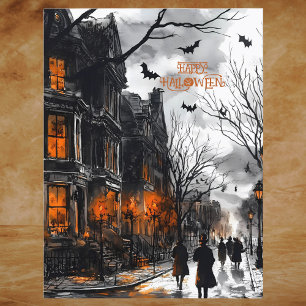 Postal Festiva Naranja Black Eerie Watercolor Happy Halloween