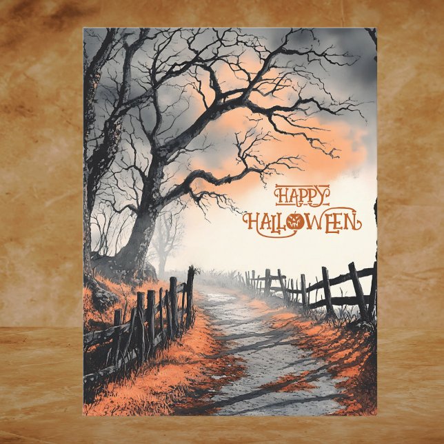 Postal Festiva Naranja Black Spooky Moonlit Night Happy Halloween (Subido por el creador)