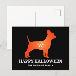 Postal Festiva Naranja Chihuahua Feliz Halloween