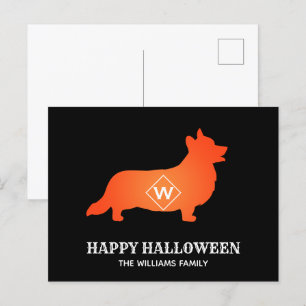 Postal Festiva Naranja Corgi Happy Halloween