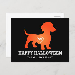 Postal Festiva Naranja Dachshund Feliz Halloween