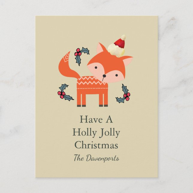 Postal Festiva Naranja Fox En Santa Hat Cute Navidades Personaliz (Anverso)