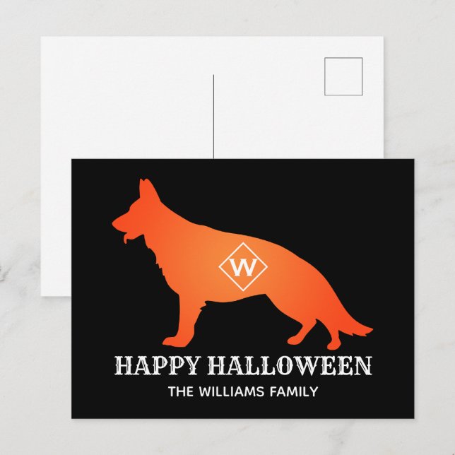 Postal Festiva Naranja German Shepherd Happy Halloween (Anverso / Reverso)