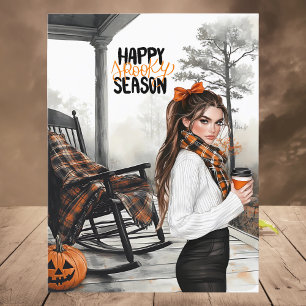 Postal Festiva Naranja Negro Otoño Feliz Temporada Espeluznante H