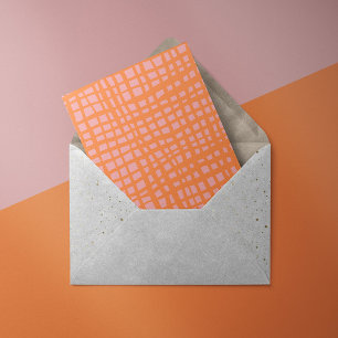 Postal Festiva Naranja pastel retro y patrón de rejilla rosa