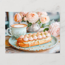 Postal Festiva Naranja-Pastel Rose Bouquet con Éclair