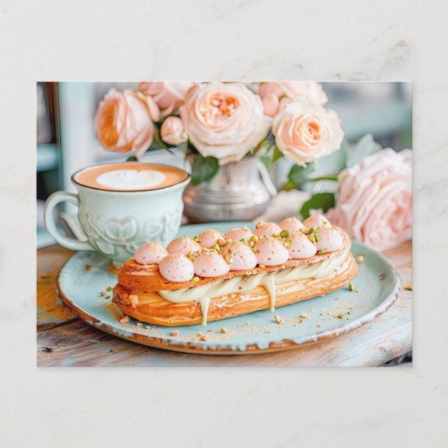 Postal Festiva Naranja-Pastel Rose Bouquet con Éclair (Anverso)