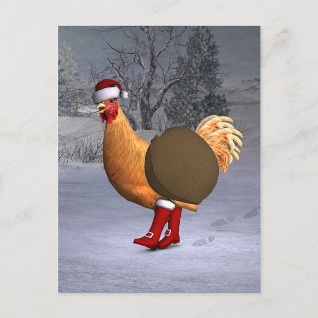 Postal Festiva Naranja Rooster Santa Claus (Anverso)