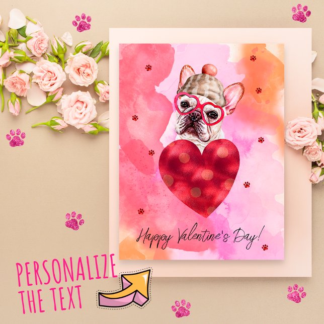 Postal Festiva Naranja rosa Día de San Valentín de Bulldog francé (Subido por el creador)