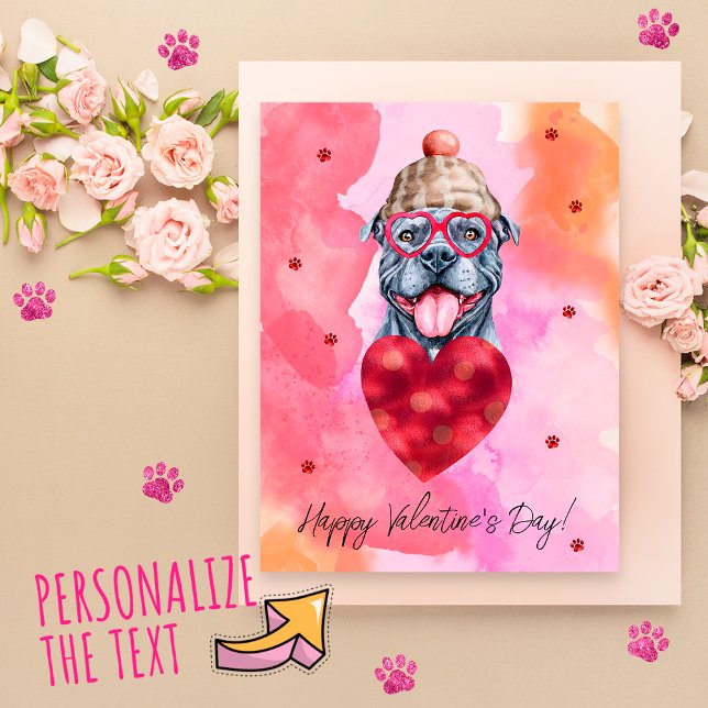 Postal Festiva Naranja rosa Gray Pitbull El día de San Valentín p (Subido por el creador)