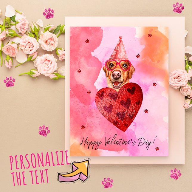 Postal Festiva Naranja rosa Labrador El día de San Valentín perro (Subido por el creador)