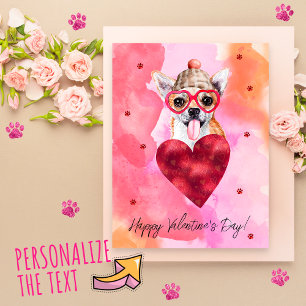 Postal Festiva Naranja rosado Chihuahua El día de San Valentín re