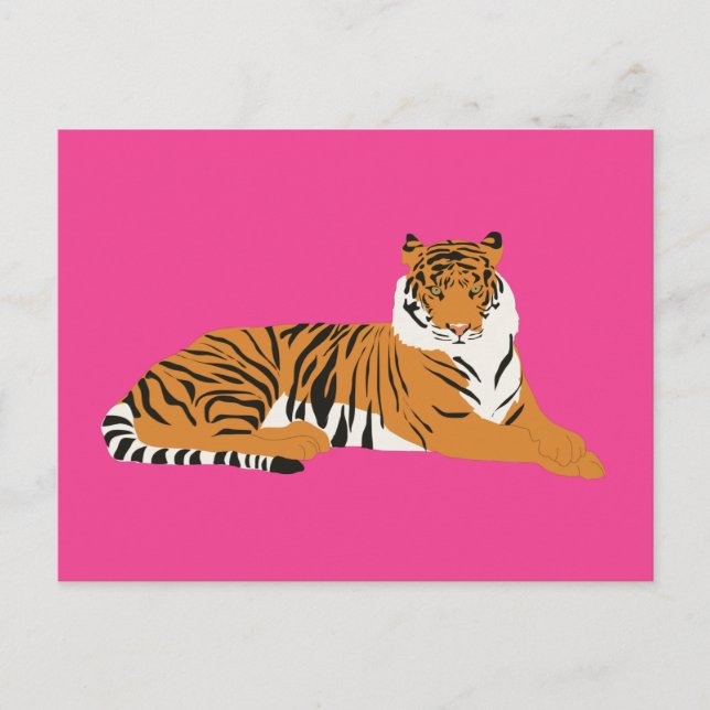 Postal Festiva Naranja rosado Jungla Safari Tiger Animal (Anverso)