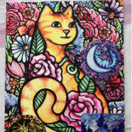 Postal Festiva Naranja Tabby Cat Flower Garden