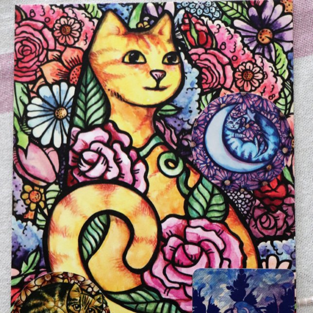 Postal Festiva Naranja Tabby Cat Flower Garden (Subido por el creador)