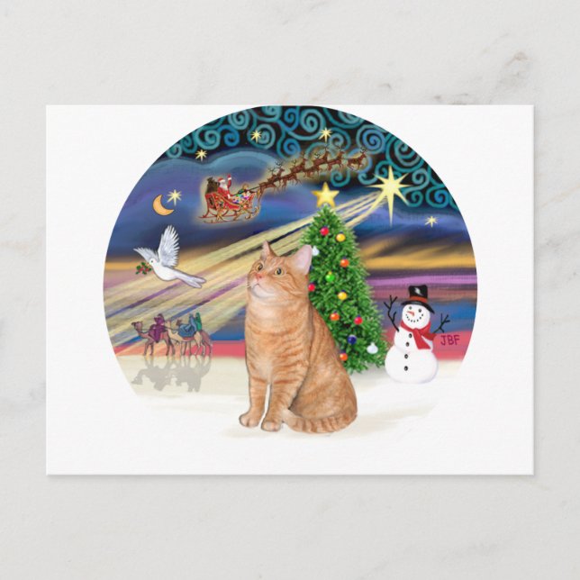 Postal Festiva Naranja Tabby Cat - Navidades Magic (Anverso)