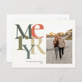 Postal Festiva Naranja Verde azulado de Merry Photo Navidades