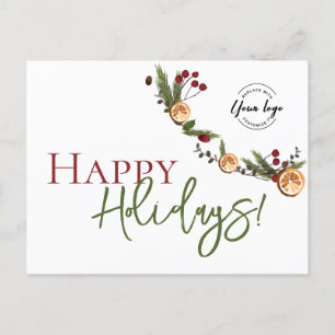 Postal Festiva Naranjas de moda Felices Fiestas con logo Personal